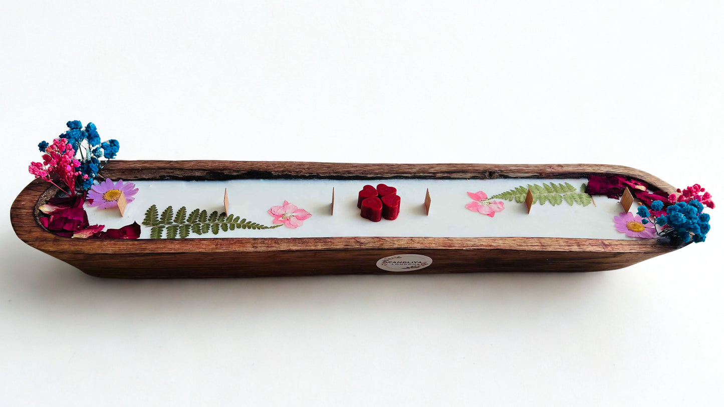 Wooden Bowl Candle – Crackling Wicks, Dried Flowers & Petals, Romantic Farmhouse Centerpiece Gift | Candliya