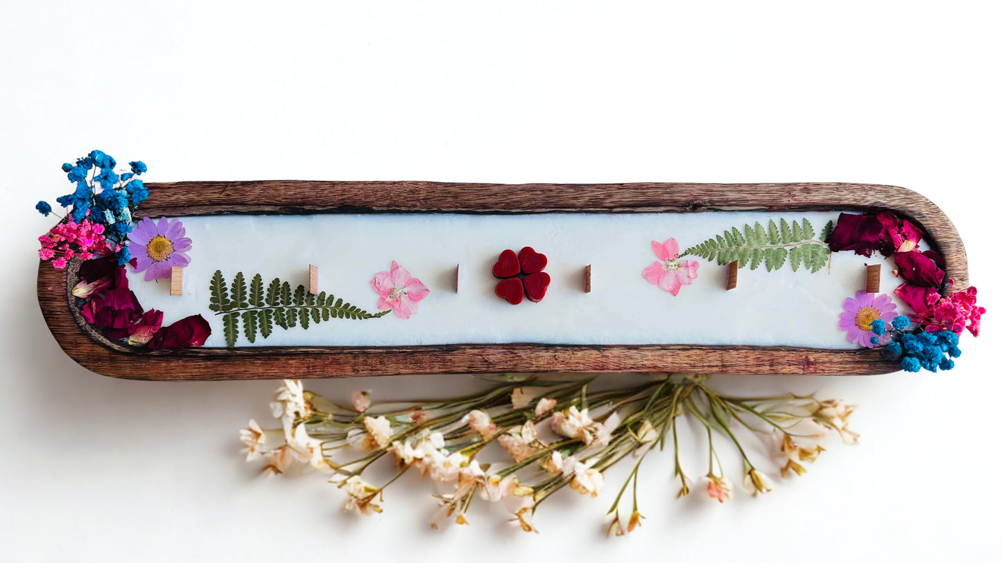 Wooden Bowl Candle – Crackling Wicks, Dried Flowers & Petals, Romantic Farmhouse Centerpiece Gift | Candliya