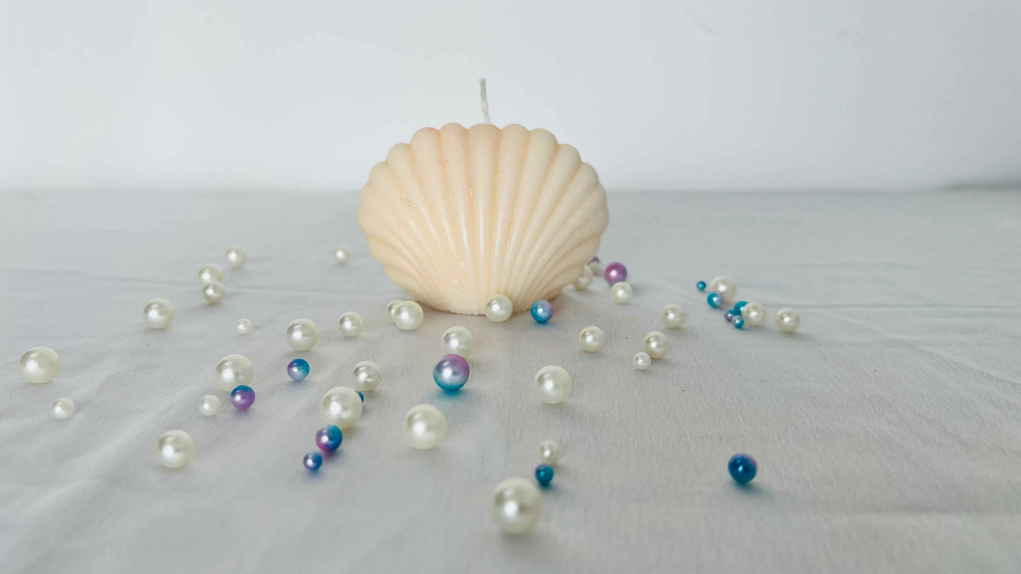 Shimmering Sea Shell Candle – Realistic Coastal Glow in White & Ocean Blue, Beach Décor Accent | Candliya
