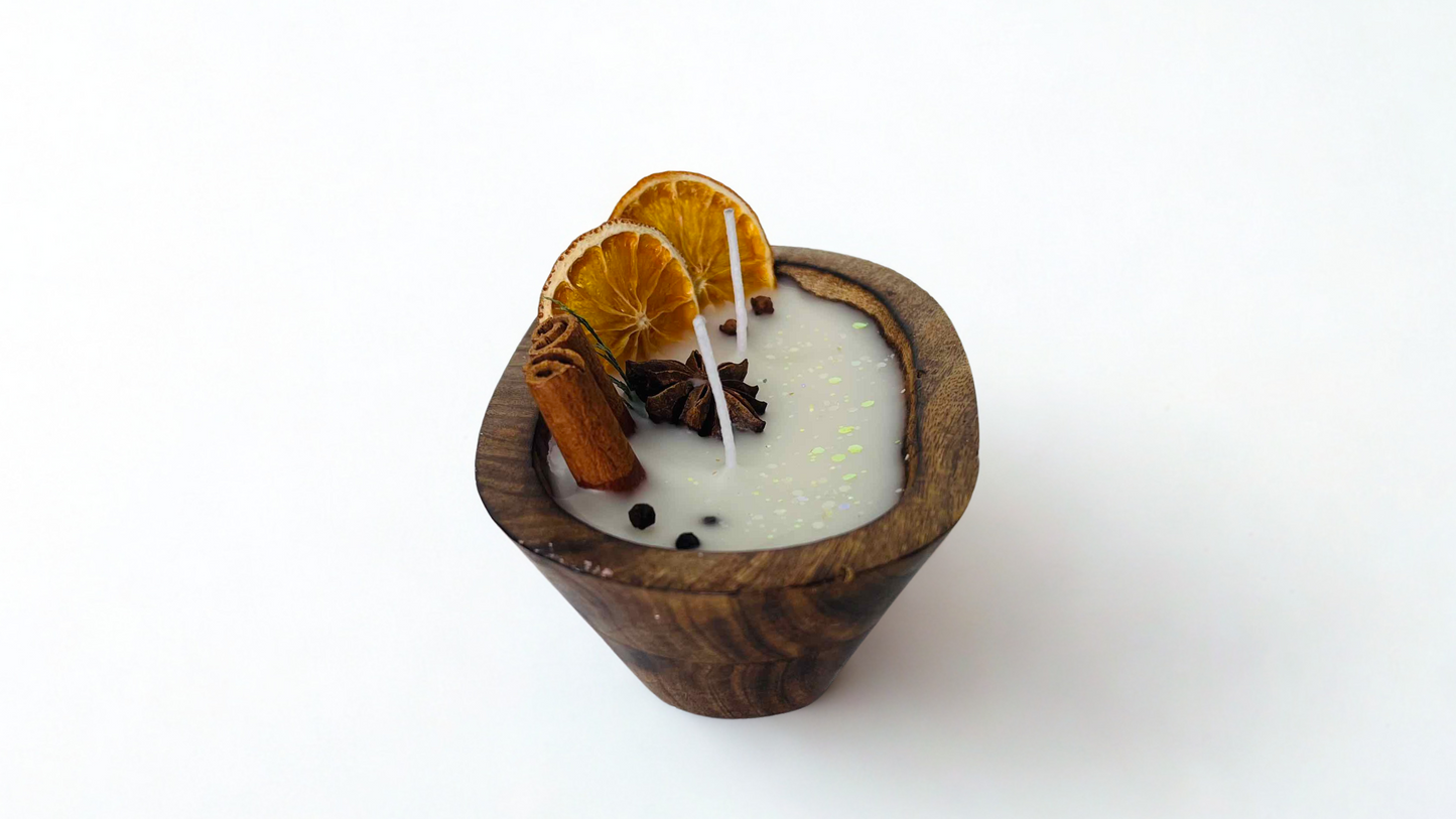 Spiced Harvest Wooden Bowl Candle – Orange Slice, Cinnamon, Clove & Anise for Warm Cozy Evenings | Candliya
