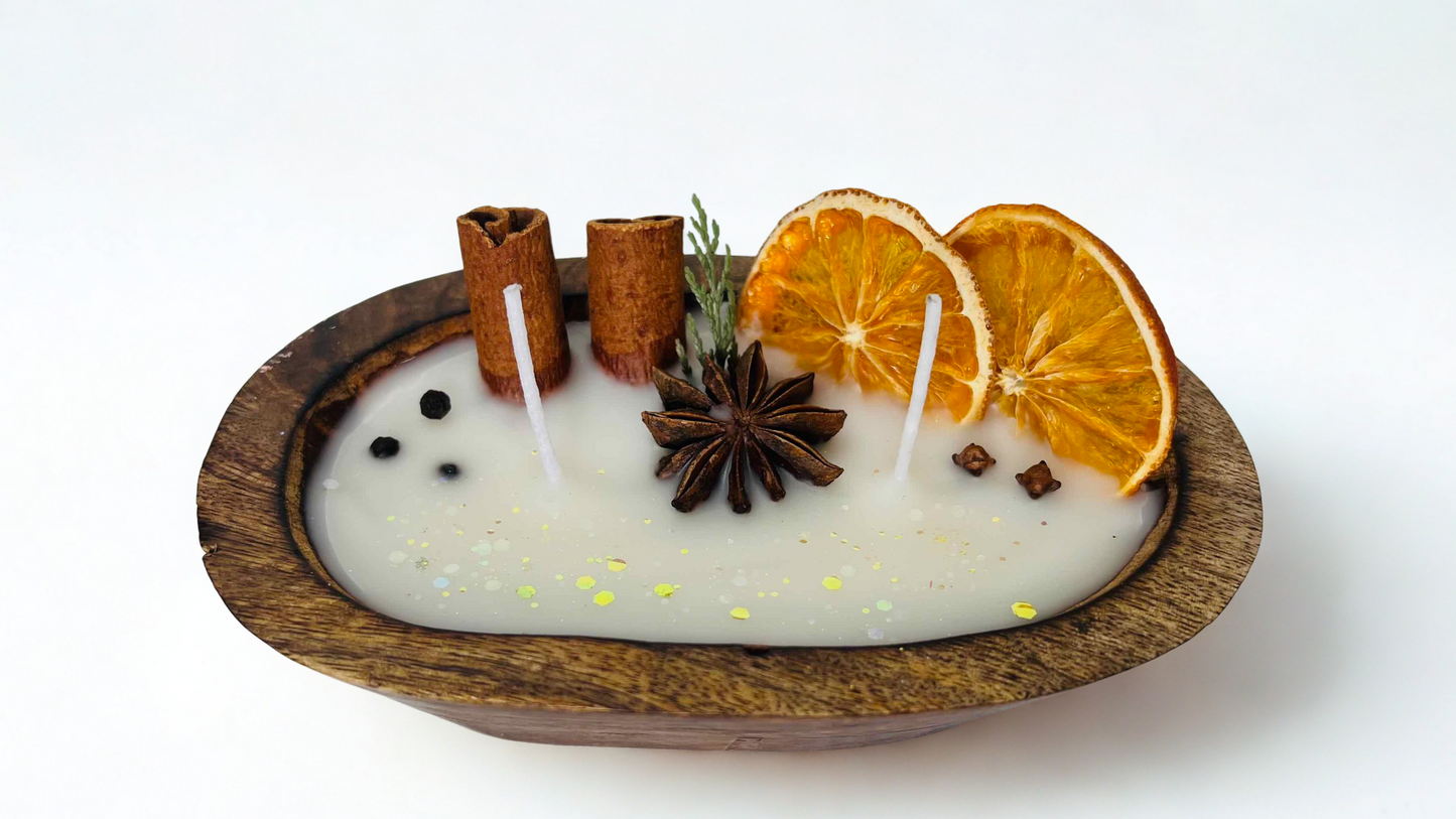 Spiced Harvest Wooden Bowl Candle – Orange Slice, Cinnamon, Clove & Anise for Warm Cozy Evenings | Candliya