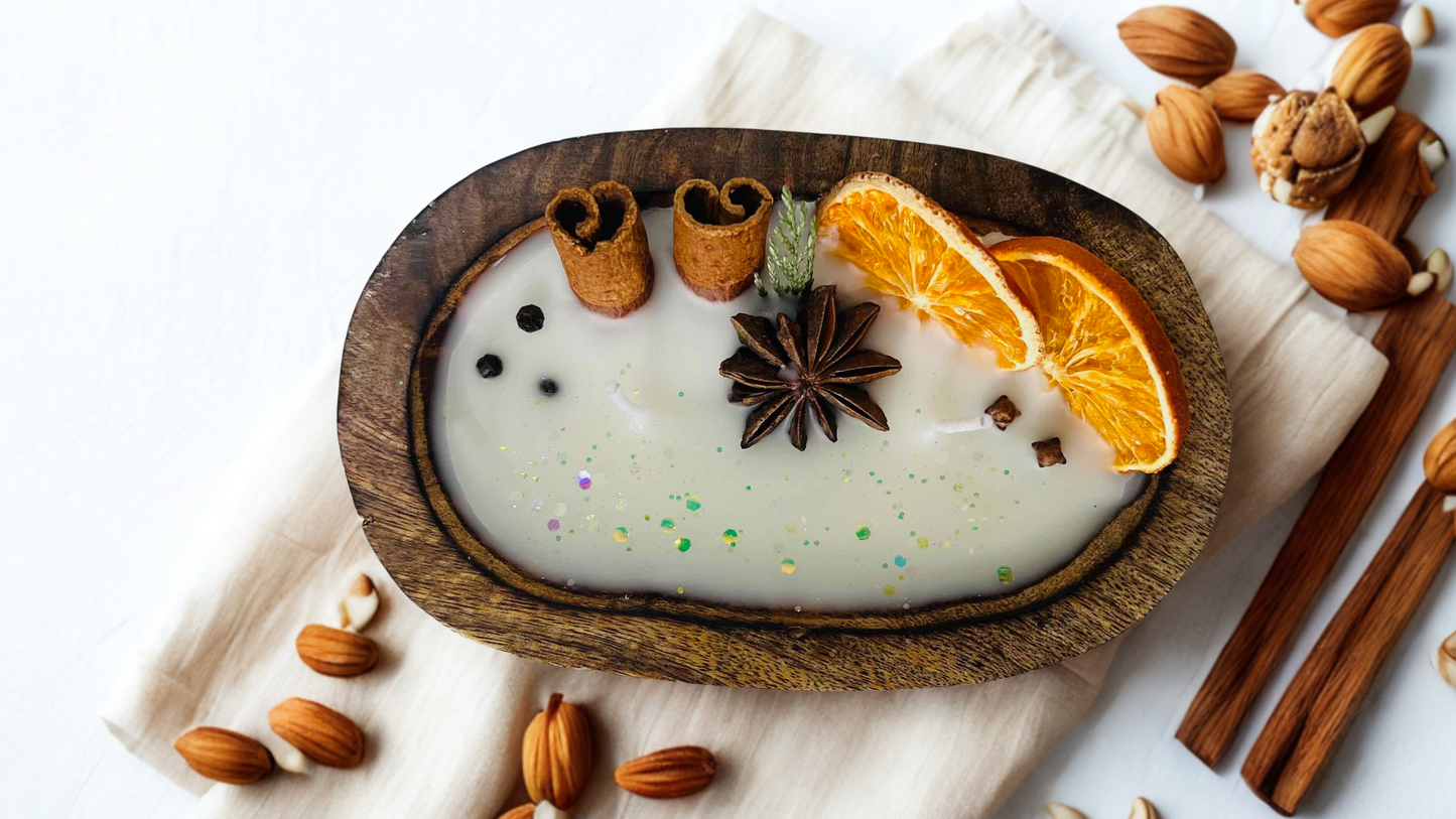 Spiced Harvest Wooden Bowl Candle – Orange Slice, Cinnamon, Clove & Anise for Warm Cozy Evenings | Candliya