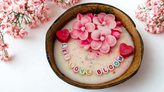 Coconut Love Light Candle – Eco-Friendly Shell with Hearts & Flowers, Romantic Handmade Gift | Candliya